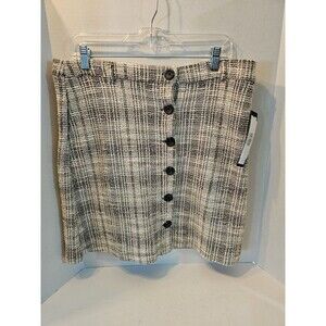 Tribal Jeans Women’s Button Front Tweed Mini Skirt Size M Medium Neutral Plaid